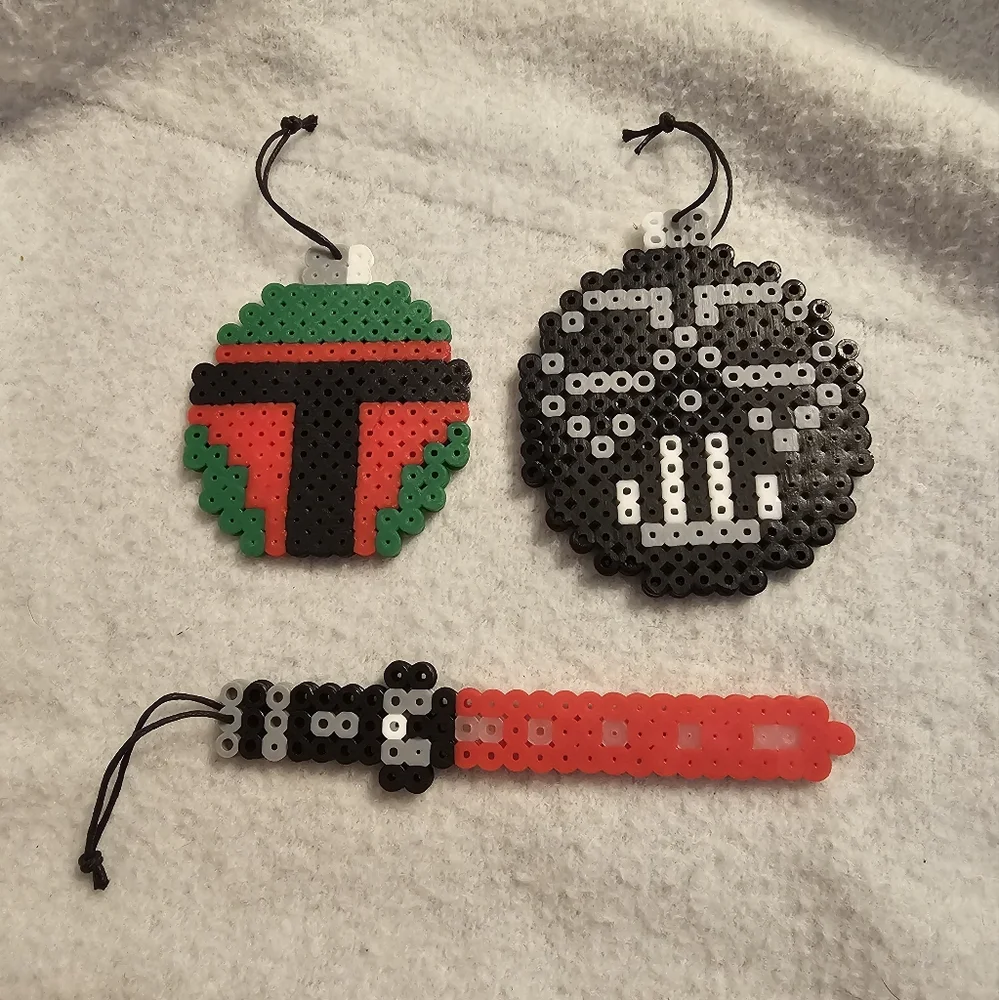 Handmade Perler Star Wars Dark Side Ornament Set With Darth Vader And Boba Fett